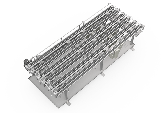 Multi-row stock conveyor Top side/Front/Right side